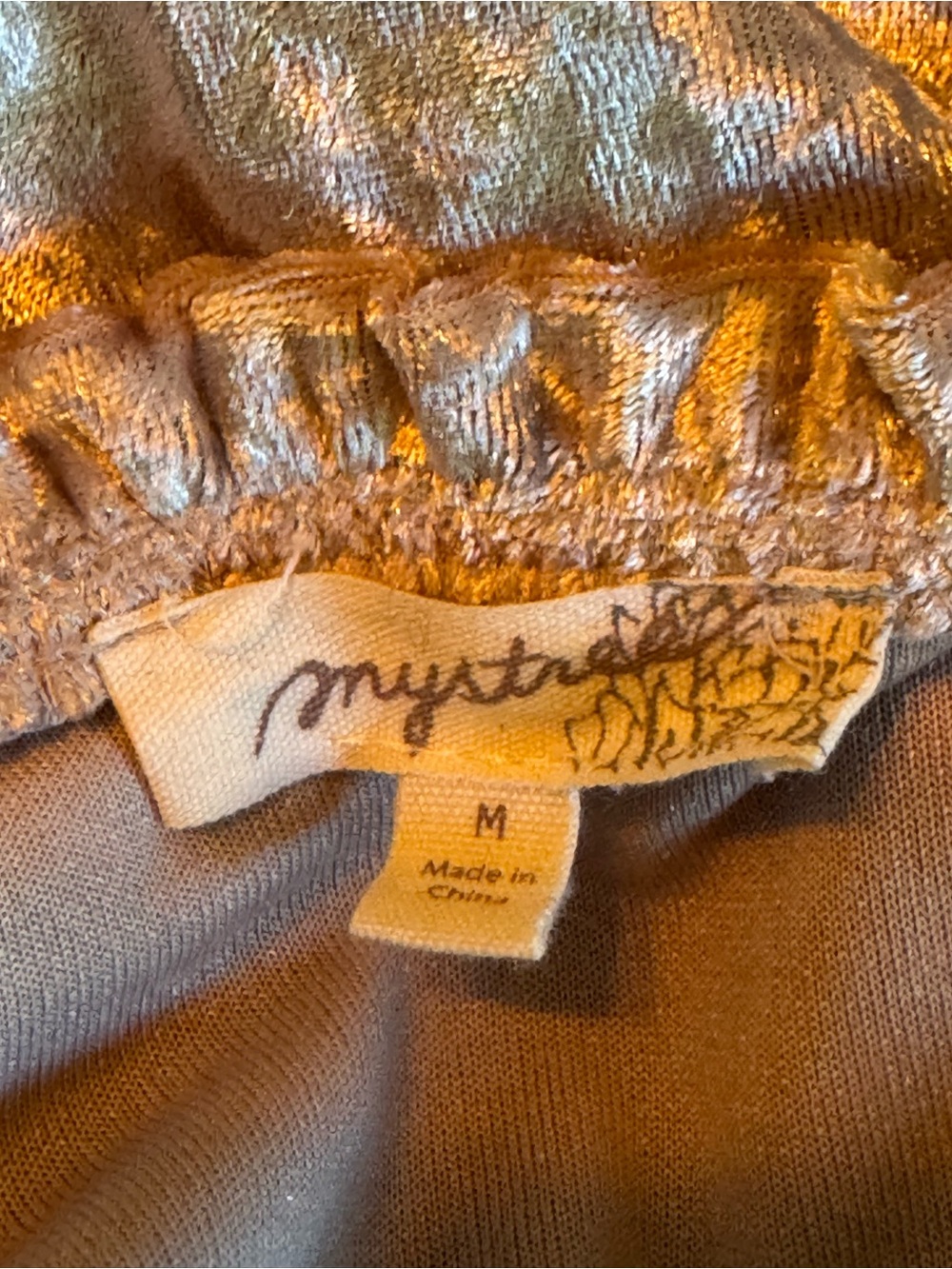 Mystree Taupe Crushed Velvet Tie-Neck Long Sleeve Top - Picture 7 of 7